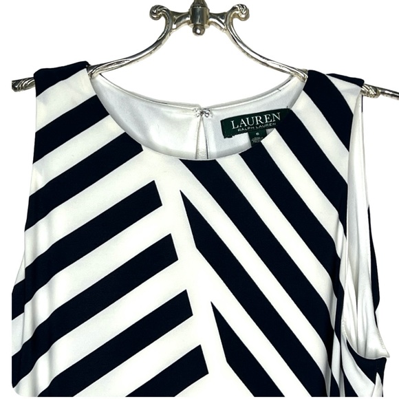 Ralph Lauren Blue and White Stripe Sleeveless Asymmetrical Dress Size 6 - Picture 6 of 15